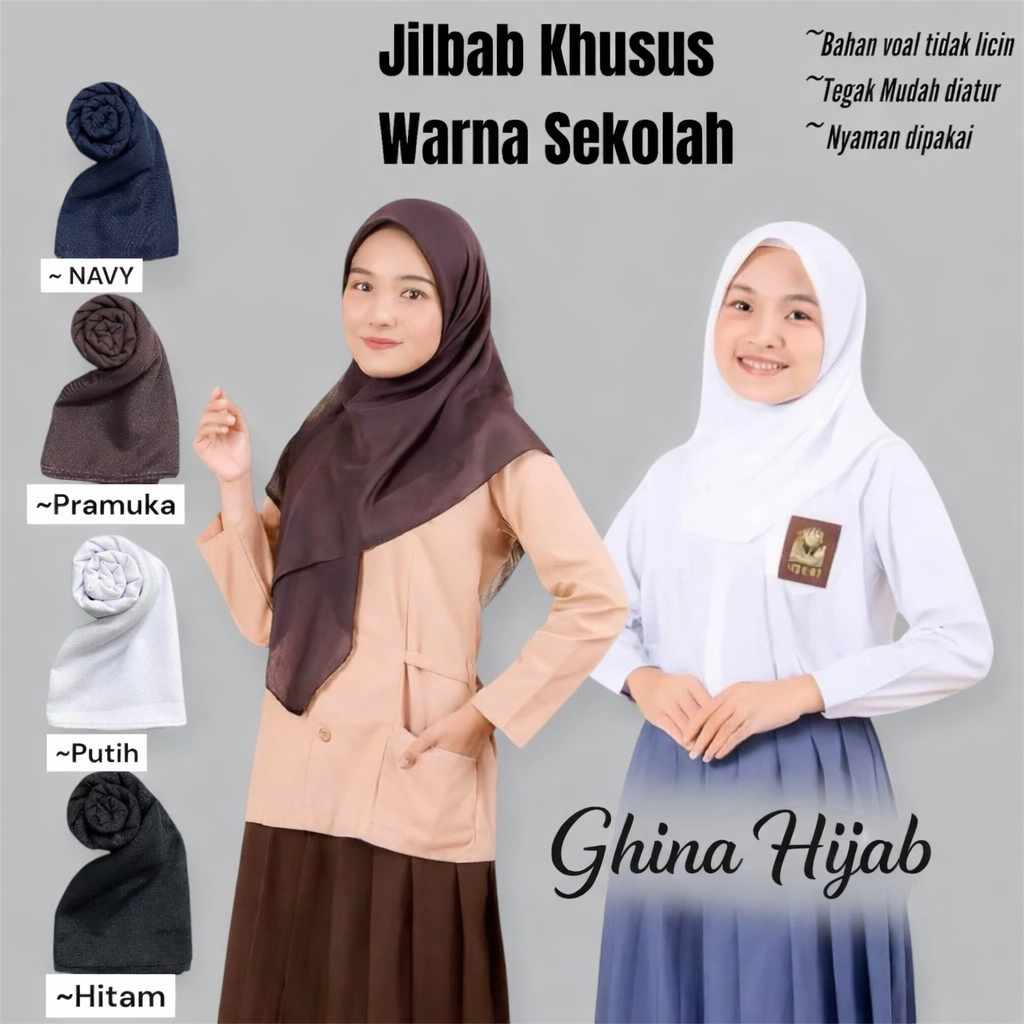 Ghina Hijab-Edisi Sekolah Hijab Voal | Segiempat Paris Premium Anak Sekolah