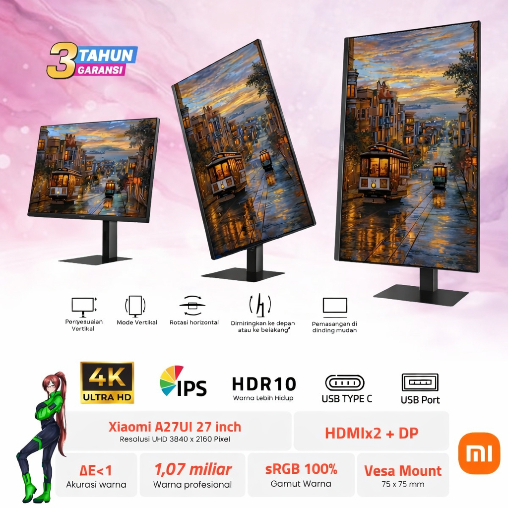 Monitor Xiaomi 27" A27UI UHD / 4K IPS 100% sRGB 95% DCI-P3 HDMI DisplayPort Borderless | Monitor Ver