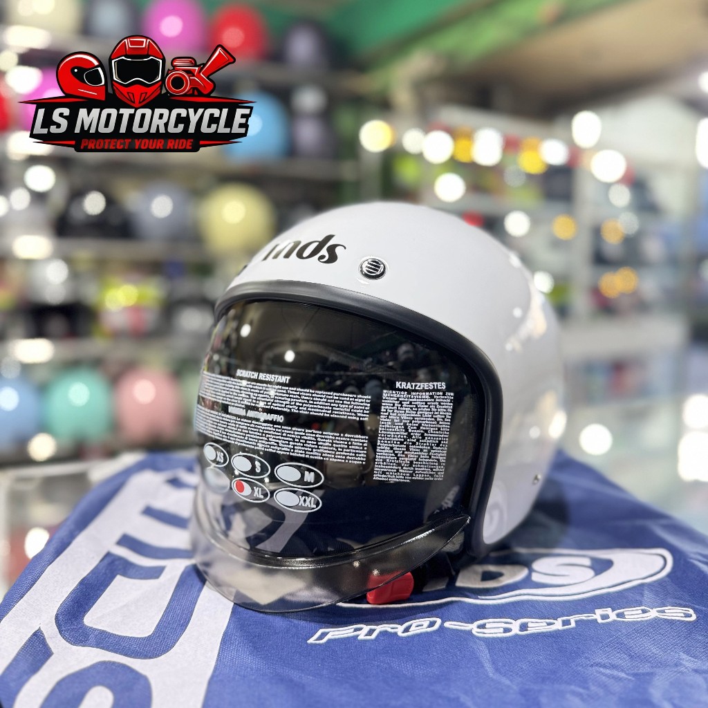 Helm MDS Magnum Solid - White/Putih Glossy Helm Retro Open Face MDS SNI SIze M,L,XL