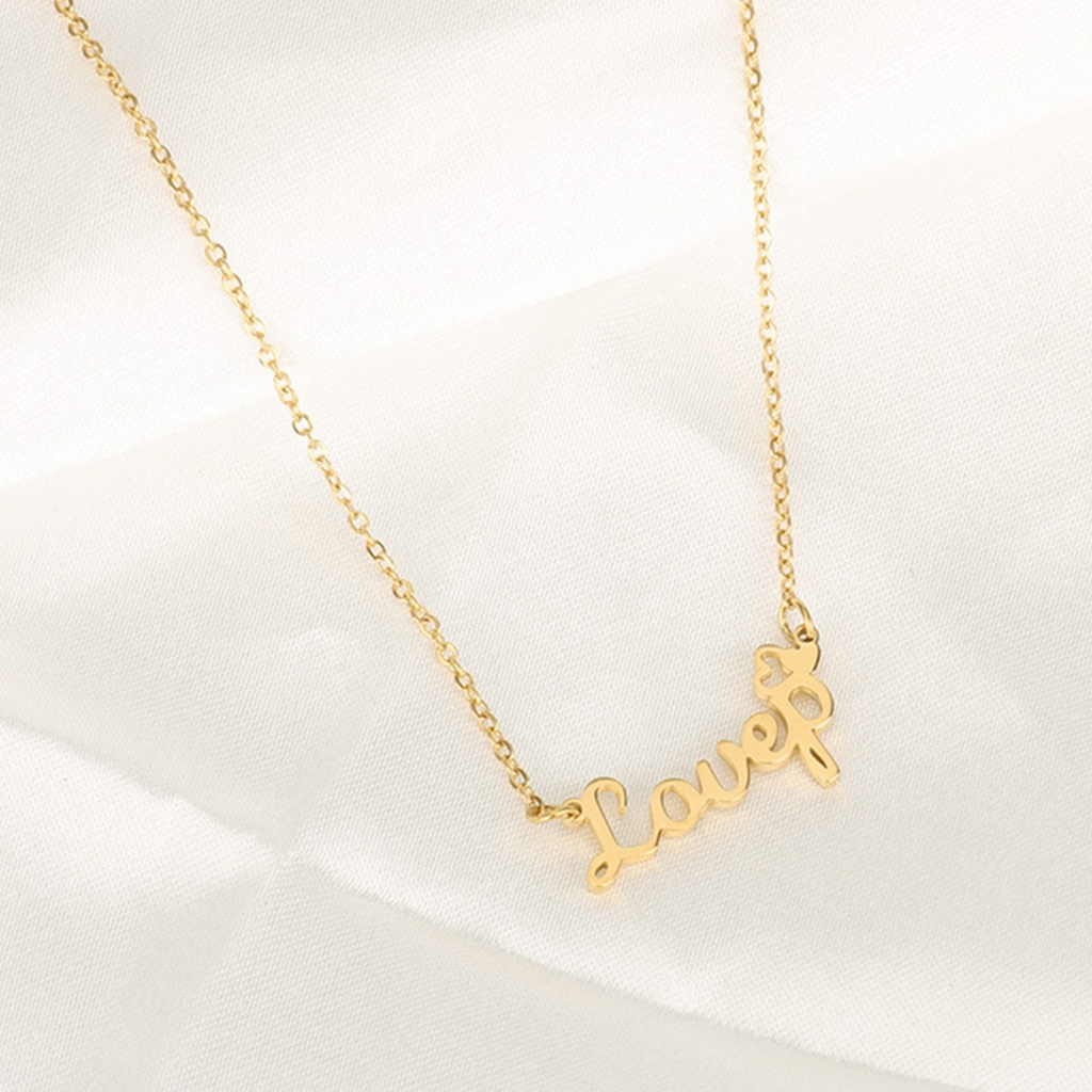 Kalung Lapis Emas Titanium Wanita Anti Karat Liontin Huruf Love Fashion Harian Perhiasan Sederhana X