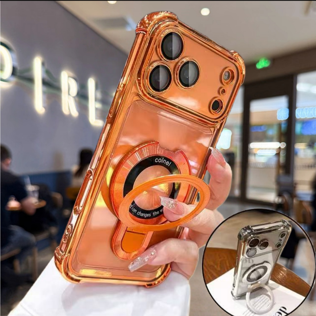 Ready Stok Case HP iPhone13 14 15 16 17 ProMax Magsafe Magnetic Stand Lipat Bracket Silikon Lembut E