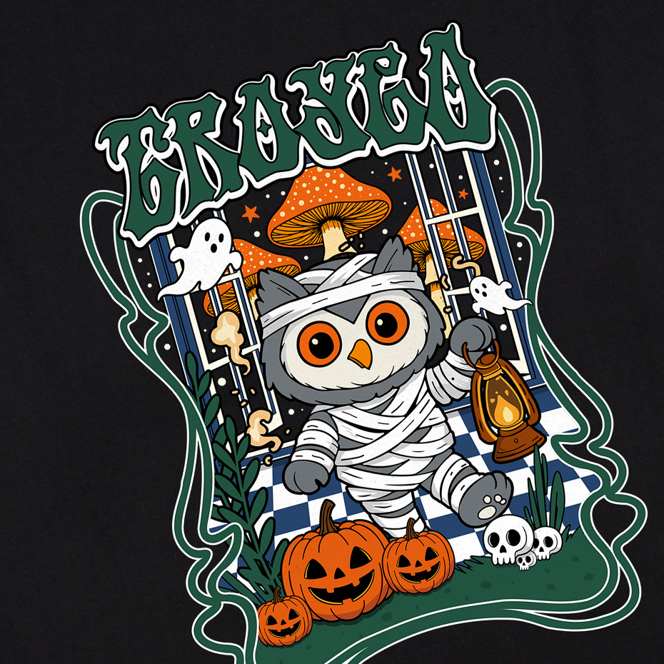Troy Company Double Sleeve Longsleeve Black Green Hoot Mummy - Kaos Lengan Panjang Kaos Hitam DSD 3484