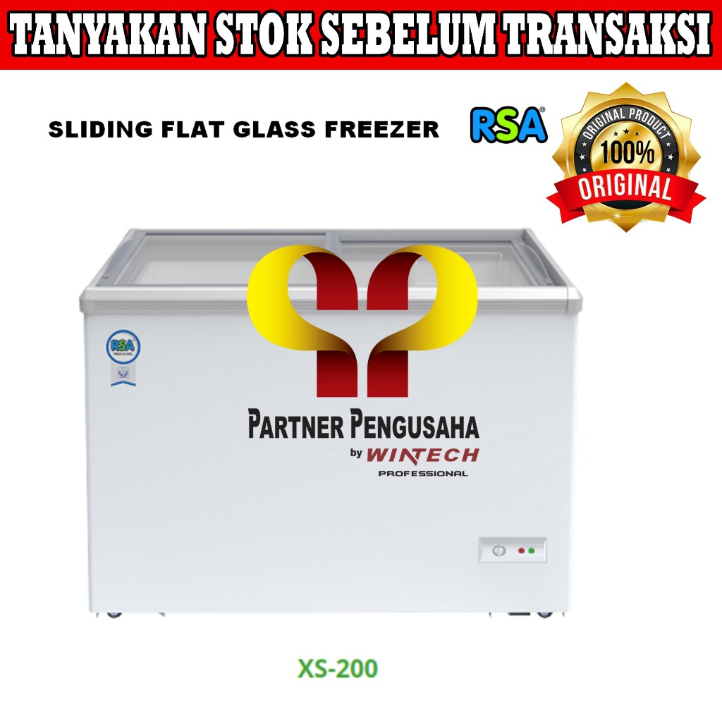 RSA XS-200 Kulkas Pemajang Es Krim Sliding Flat Glass Freezer Box