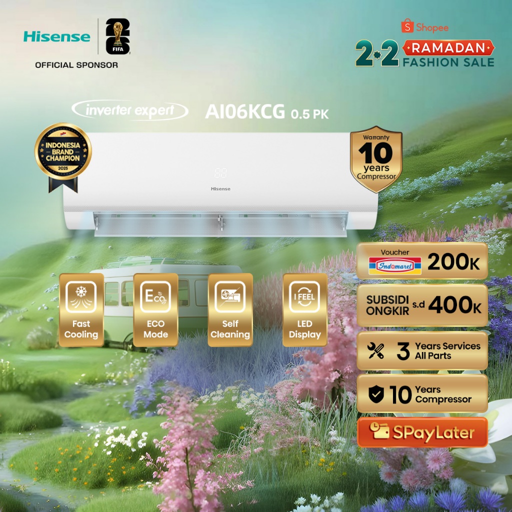 Hisense AC AI06KCG Inverter 1/2 PK (0.5 PK) Cooler Perlindungan Cepat ECO Mode Hemat Energi Self Cle