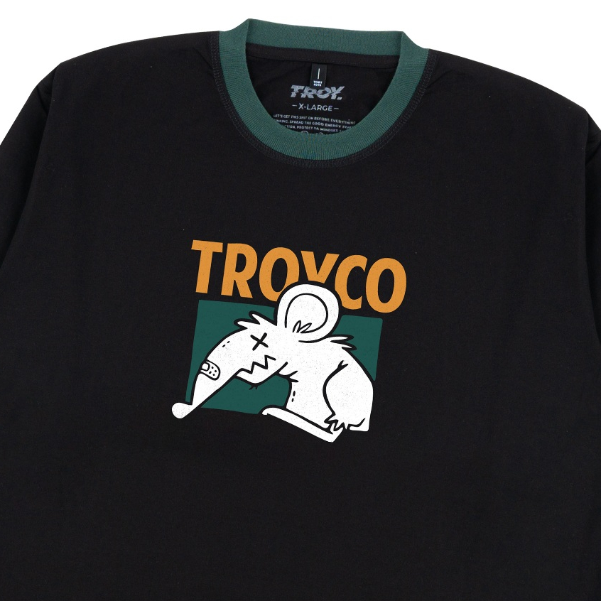 Troy Company Double Sleeve Longsleeve Black Green Rat Riping - Kaos Lengan Panjang Kaos Hitam DSD 3504