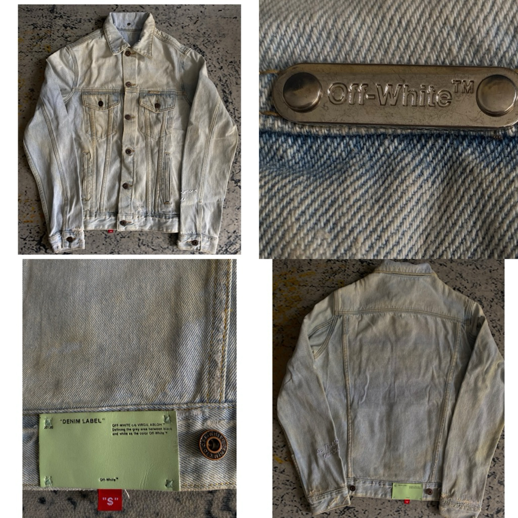 Off White Distressed Denim Jacket blue