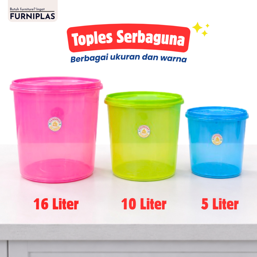 Toples Sealware Plastik Segel 5 10 16 Liter Tahan Lama Bulat Jumbo Modern Biru Hijau Pink Kapasitas 