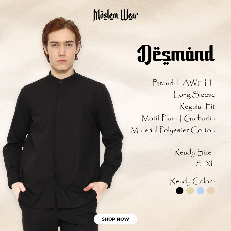 [11] LAWELL DESMOND-L Baju Koko Pria Lengan Panjang Regular Fit Garbadin Kecil