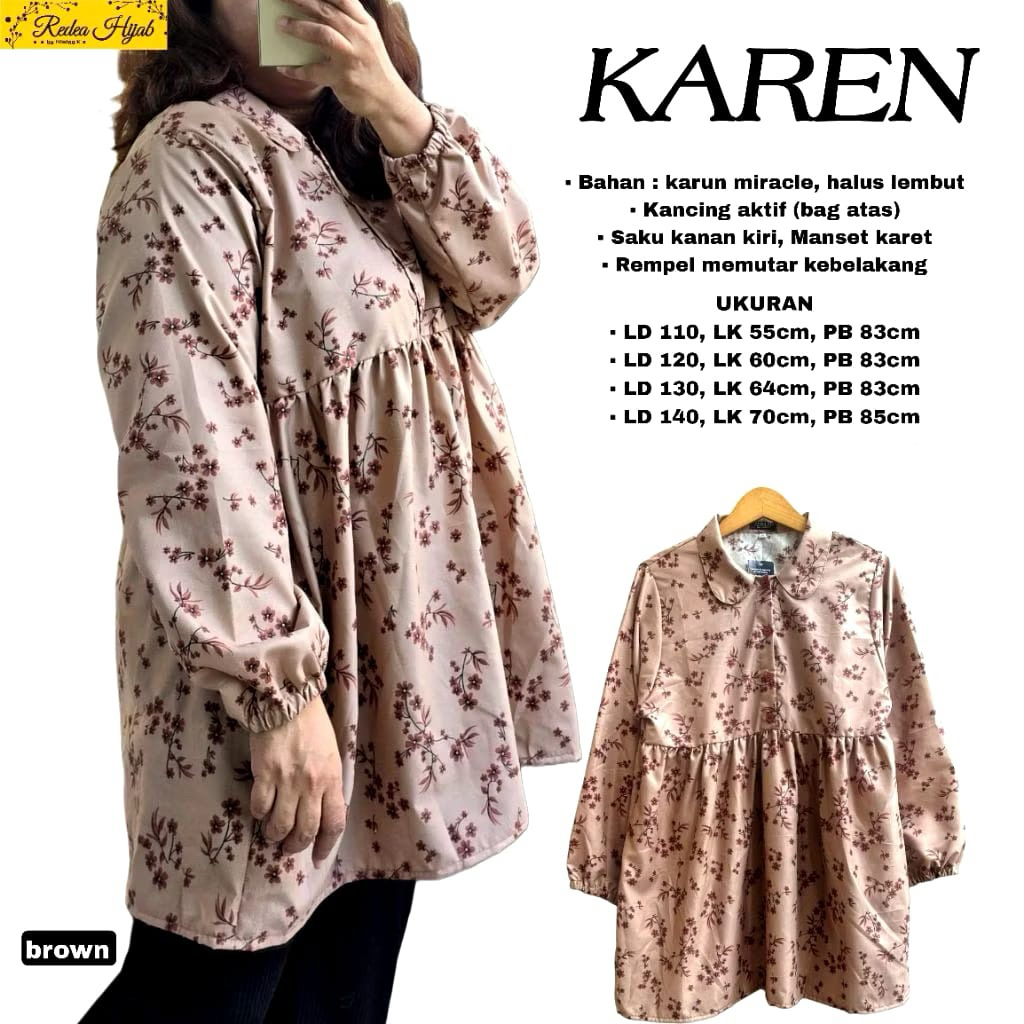 Atasan Wanita Muslimah Karen Jumbo Tunik Bahan Katun Miracle Motif Bunga Busui Friendly LD110-140