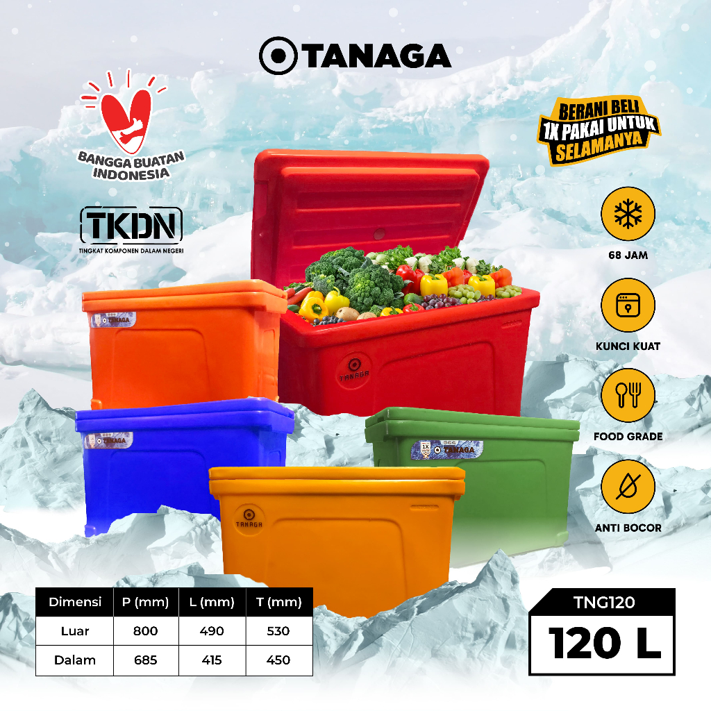 TANAGA Cooler Box 120 Liter Coolbox Es Batu Ikan Daging Kotak Ice Box Pendingin Tahan Lama