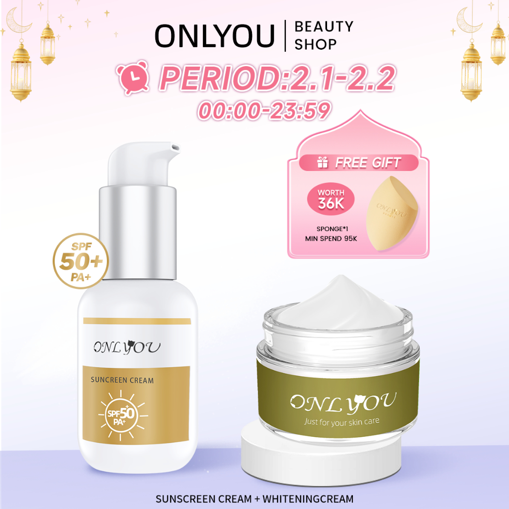 ONLYOU Skincare Paket Whitening moisturizer cream wajah & ONLYOU Sunscreen Moisturiser SPF50+ PA+