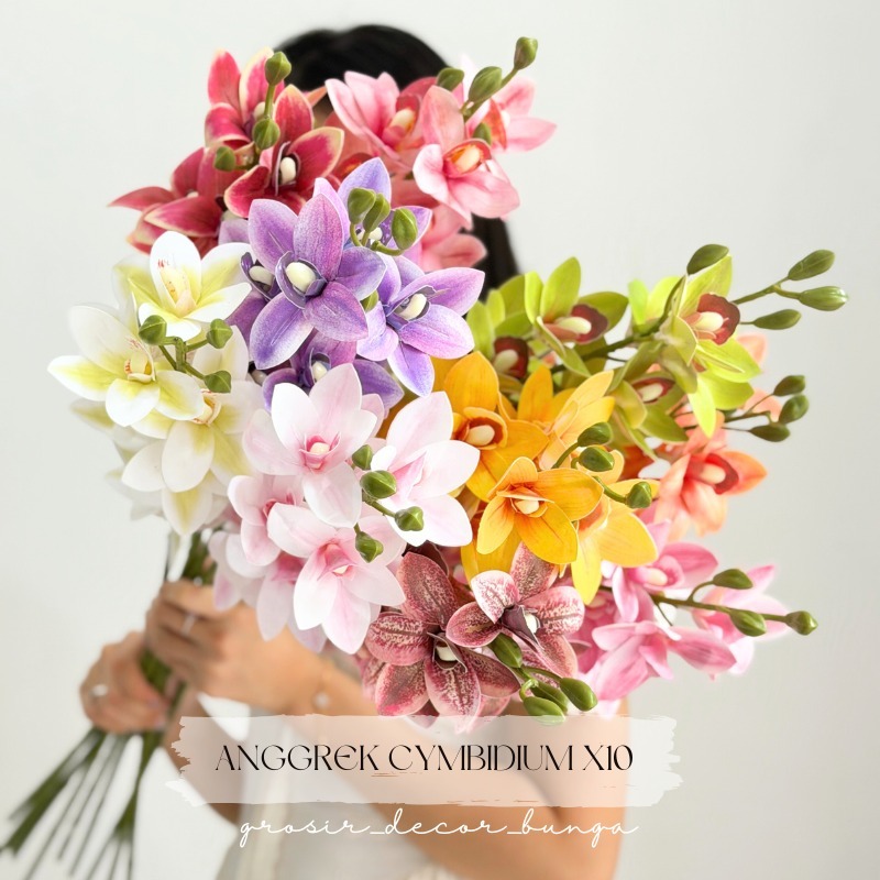 QC 13 KUNTUM CYMBIDIUM ORCHID PHALAENOPSIS Bunga Anggrek Latex Premium Tebal Orchid Flower Real Touc