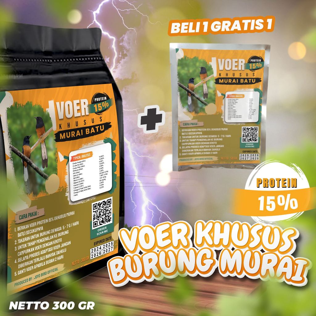 MAKANAN BURUNG MURAI | VOER BURUNG MURAI | VOER HARIAN | VOER NUTRISI KOMPLIT | VOER PROTEIN 15% ( K