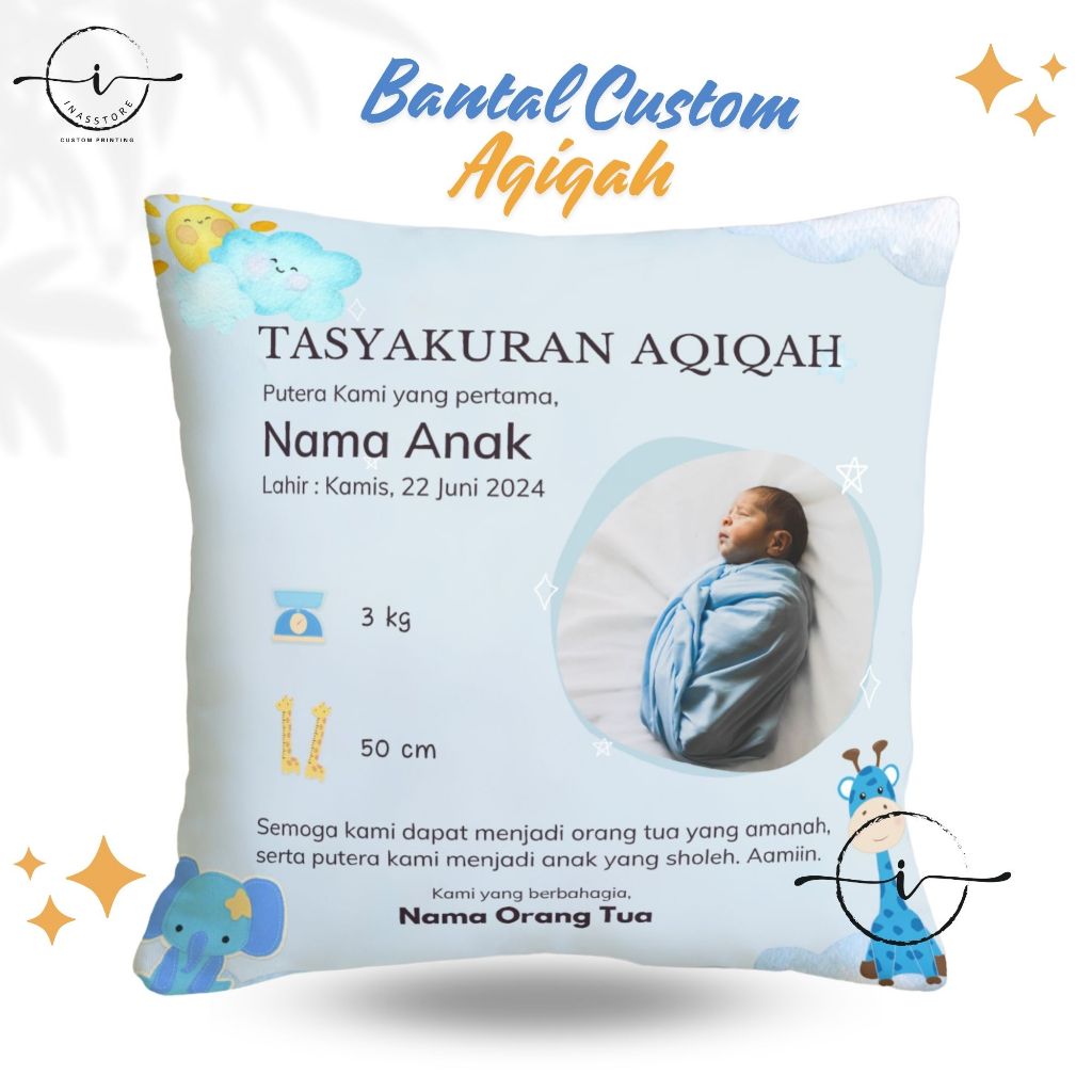 SOUVENIR AQIQAH / SOUVENIR BANTAL AQIQAH BOY  / BANTAL PRINTING AQIQAH / SOUVENIR TASYAKURAN