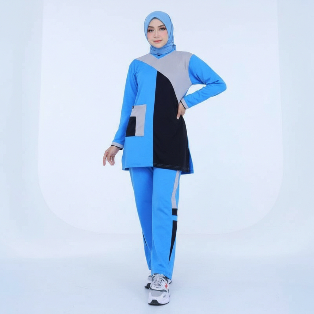 Stelan Baju Olahraga Senam Tunik Muslimah Wanita / Stelan Olahraga Tunik