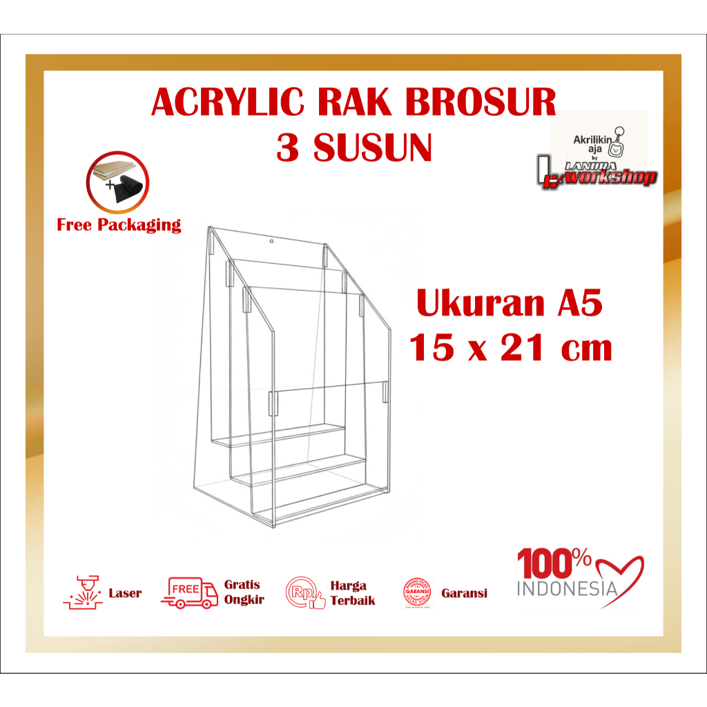 Rak brosur 3 susun ukuran A5 - Acrylic Display Leaflet - Wadah Brosur A5 - Stand Display Brosur