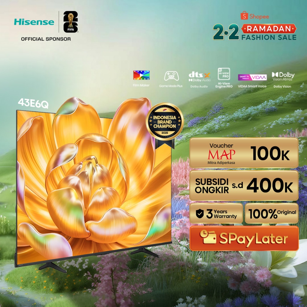 Hisense TV E6Q Vidaa Smart Digital TV 43/50/55/65/75 inch UHD 4K Filmmaker Mode Dolby Vision & Audio