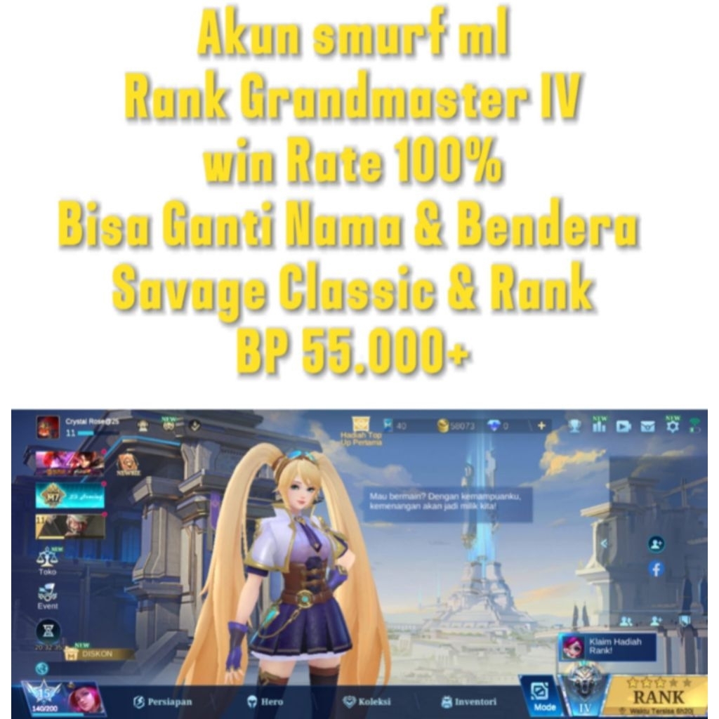 Akun smurf ml Grandmaster