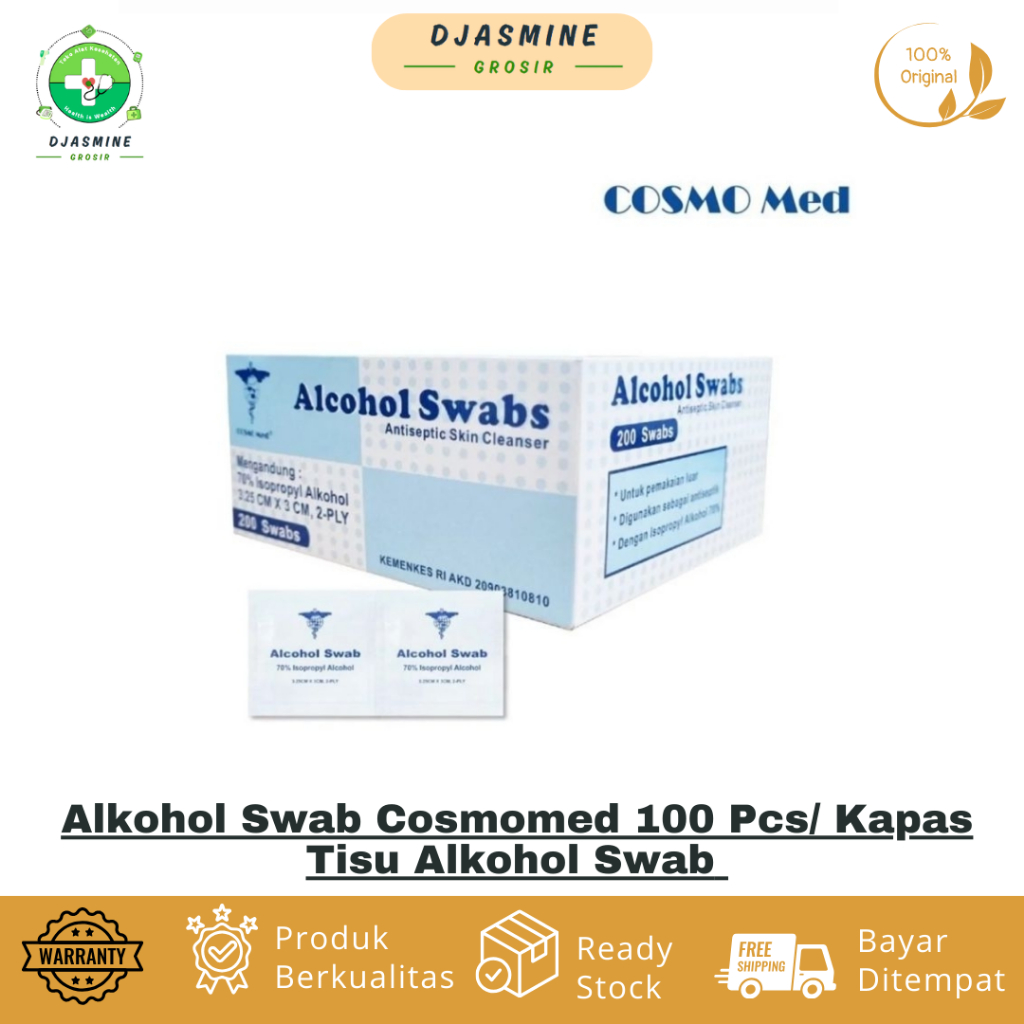 Alkohol Swab Cosmomed 100 Pcs/ Kapas Tisu Alkohol Swab Cosmo med