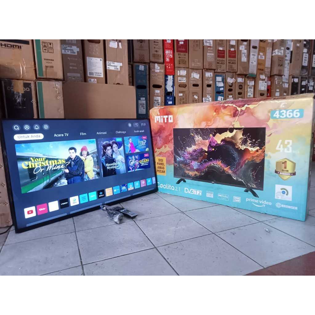 TV LED MITO 43IN FHD SMART TV YOUTUVE DIGITAL TV KONDISI BEKAS PEMAKAIAN 6909F