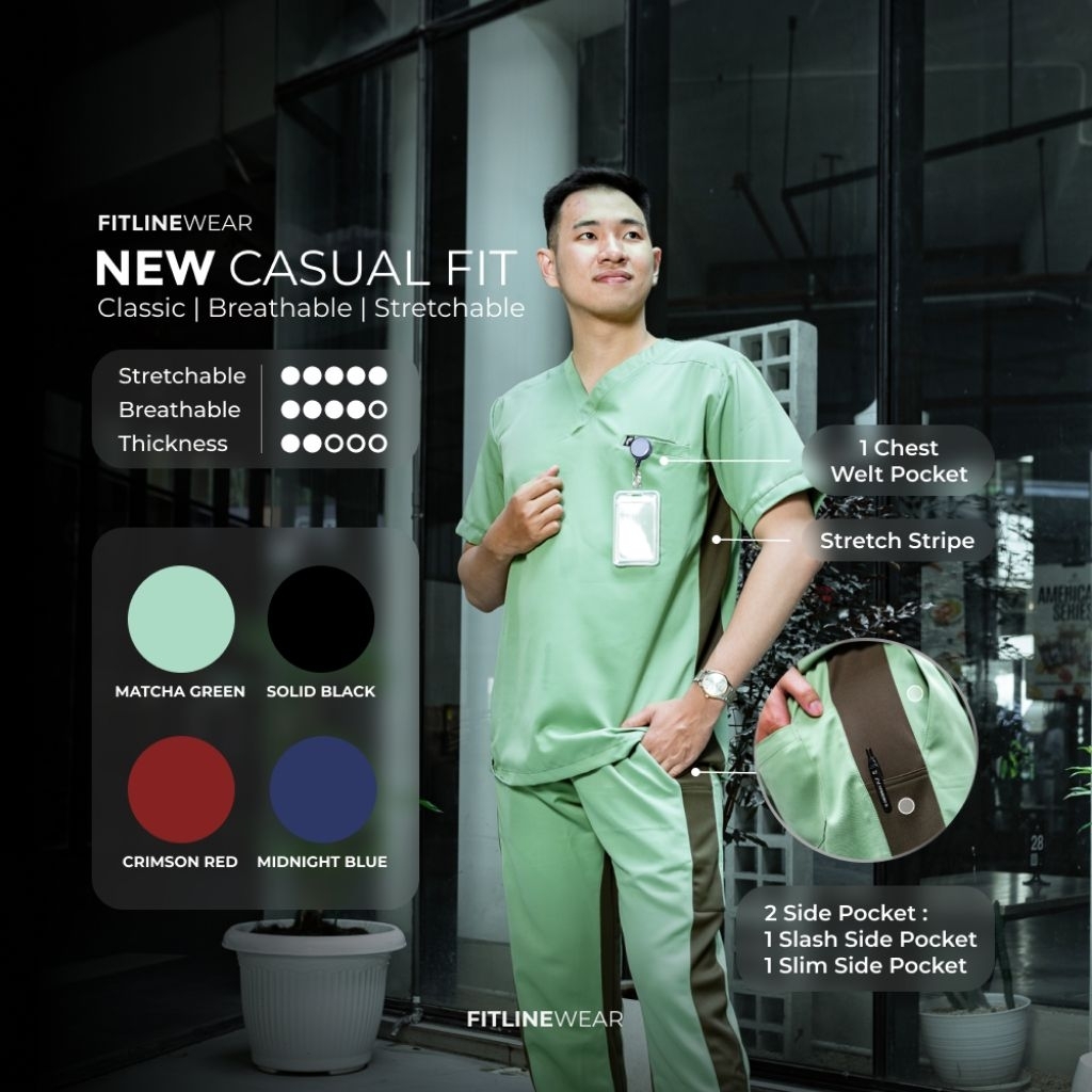 New Casual Fit Fitline Scrubs / Baju Jaga Fitline