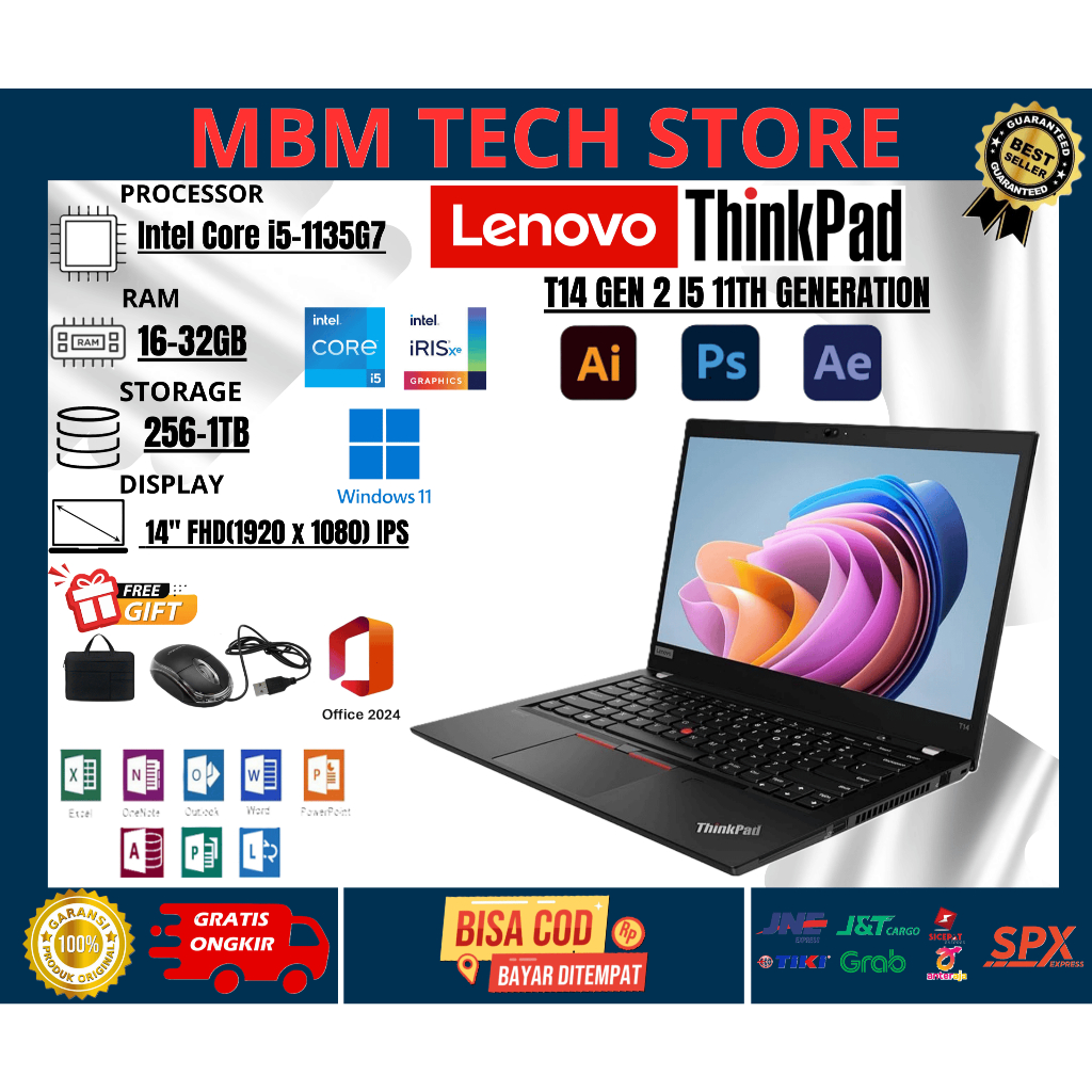 LAPTOP LENOVO THINKPAD T14 GEN 2 TOUCHSCREEN I5 11TH GENERATION WINDOWS 11 FREE MOUSE DAN TAS