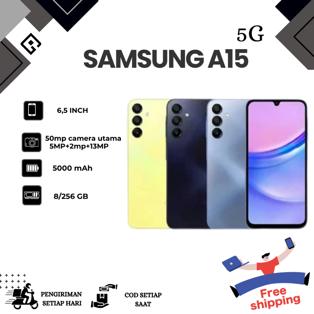 HP SMARTPHONE SAMSUNG A15 5G RAM 8/256GB FULLSET SECOND BERGARANSI - BISA COD