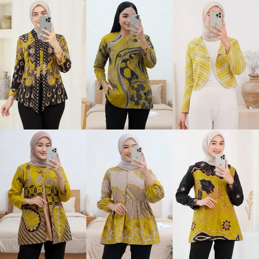 ATASAN BATIK WANITA SPESIAL WARNA LIME/LEMON BAJU BATIK KANTOR WANITA BATIK NEW BLUS SERAGAMAN