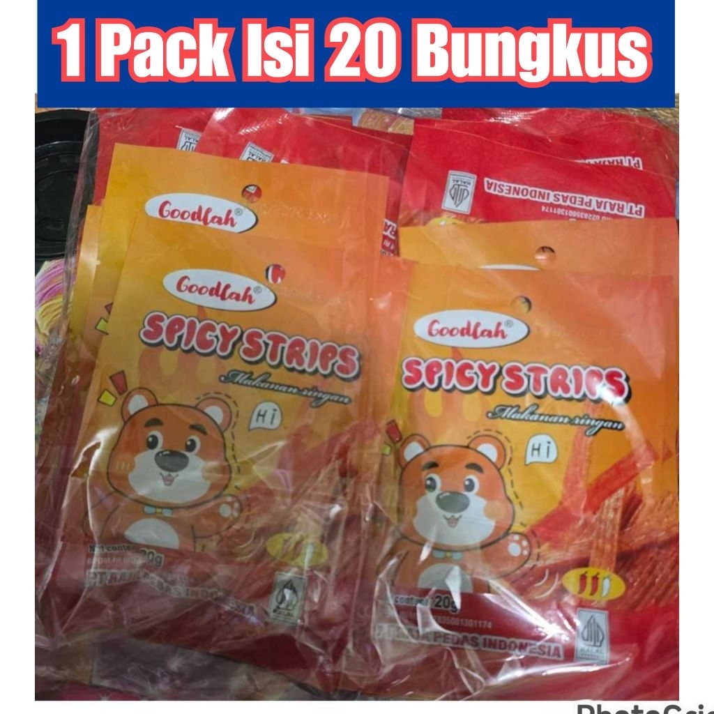 Latiao Goodlah Spicy Strips 1 Pck Isi 20 Bungkus - Raja Pedas Snack / Cemilan Makanan Ringan