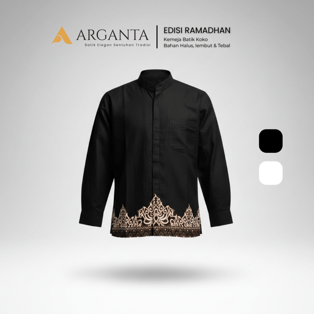 KOKO HITAM PUTIH Baju Koko Pria Dewasa Lengan Panjang Premium Kerah Shanghai Kain Katun Halus Tebal 