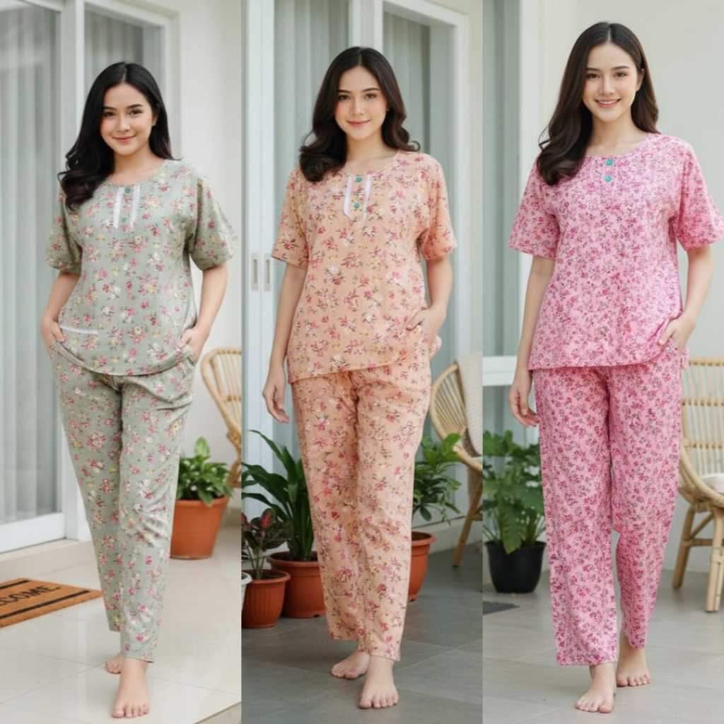 DP002 CP Standar Merek Hoki & Sheila Grosir Baju Tidur Wanita Dewasa Setelan Piyama Wanita Dewasa Ba