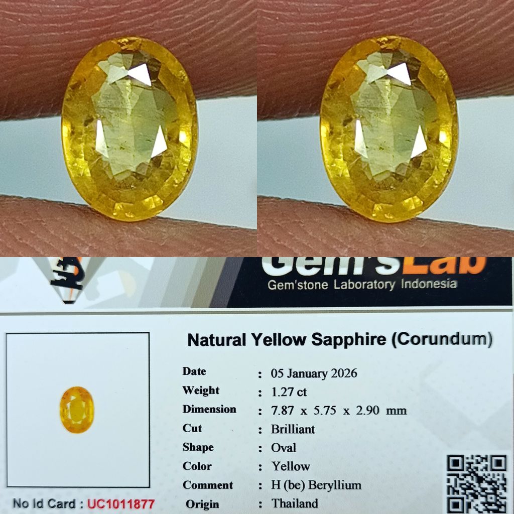 NATURAL YELLOW SAPPHIRE H-BE THAILAND GOOD LUSTER TOP COLOR MEMO GLI LAB