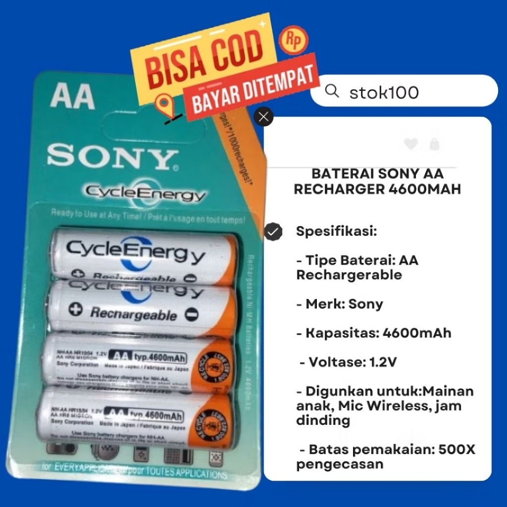 GROSIR Batre SONY SONY AA Recharge Charge isi ulang Mainan baterai Umum