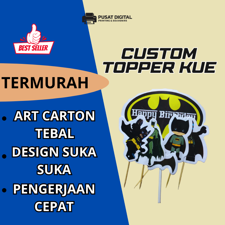 Topper Cake Custom - Toper Kue Ulang Tahun Anak - Hiasan Cake Ulang Tahun Lucu