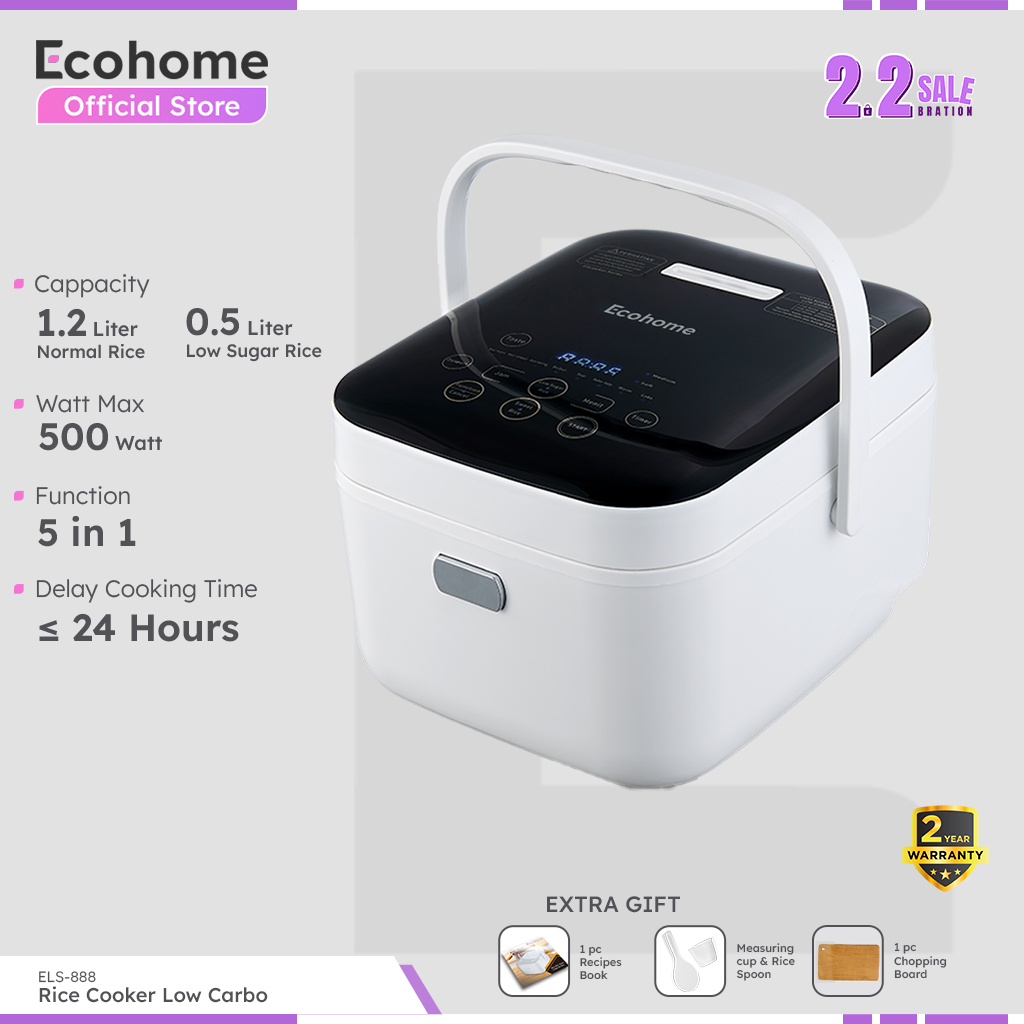 ECOHOME Rice Cooker Low Carbo ELS888 Innerpot 1.2L Capacity Penanak Nasi 3L Serbaguna Low Watt