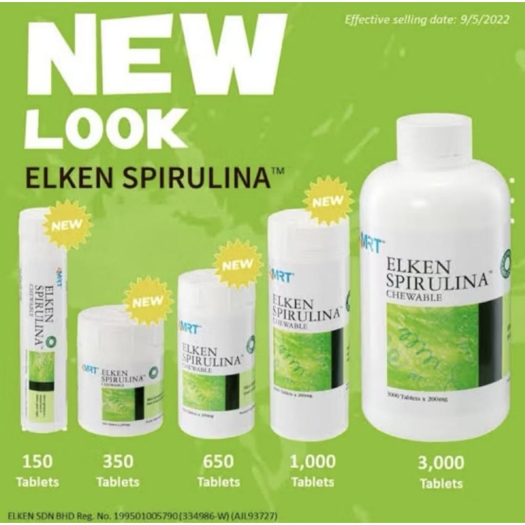 MRT Elken Spirulina 1200 tablet utk kesehatan yg prima / antioksidan tinggi