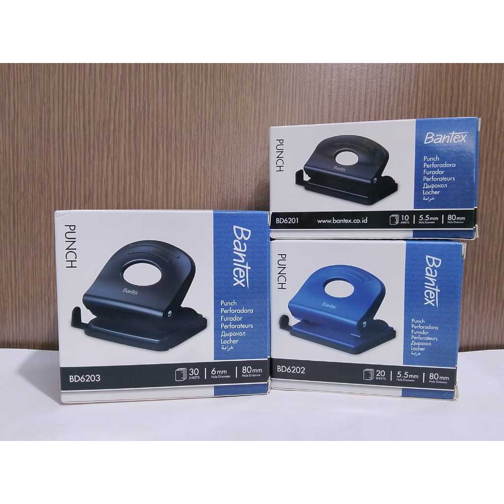 BANTEX Punch BD6201 BD6202 BD6203 Pelubang Kertas 30 Lembar Metal 5.5mm Bukaan Depan Biru Hitam