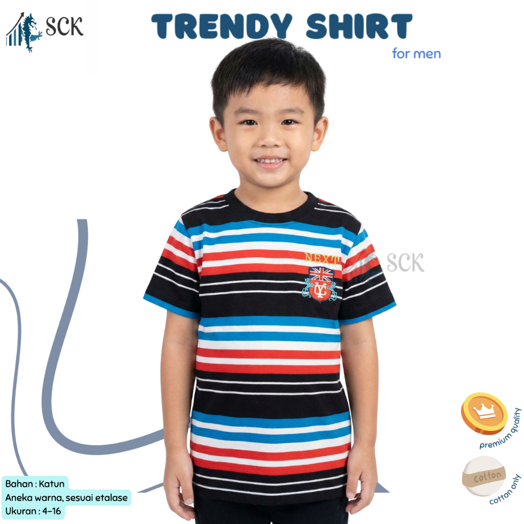 Kaos Blong Anak DOMINO Motif Salur Ukuran 4-16 / Atasan Anak Laki-laki