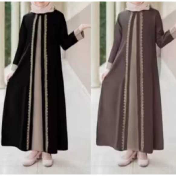 Gamis Anak Abaya Turki Krinkle Renda Gold Mewah