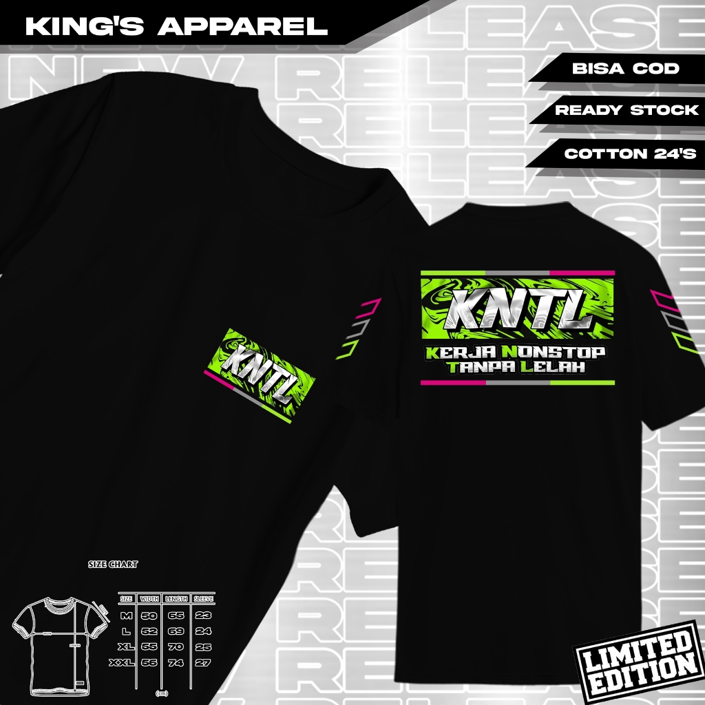kaos- kaoS KNTL (KERJA NONSTOP TANPA LELAH)  pria lengan pendek - ukuran M.L.XL.XXL kaos kerah bulat