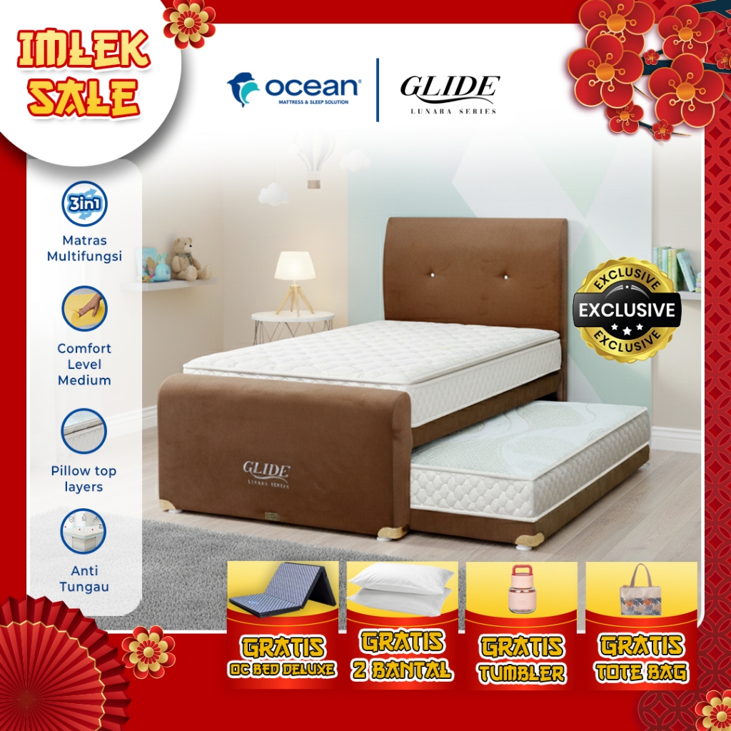 OCEAN SPRINGBED - KASUR DORONG / MATRAS ANAK / BED DORONG 3 IN 1 GLIDE LUNARA SERIES BY OCEAN