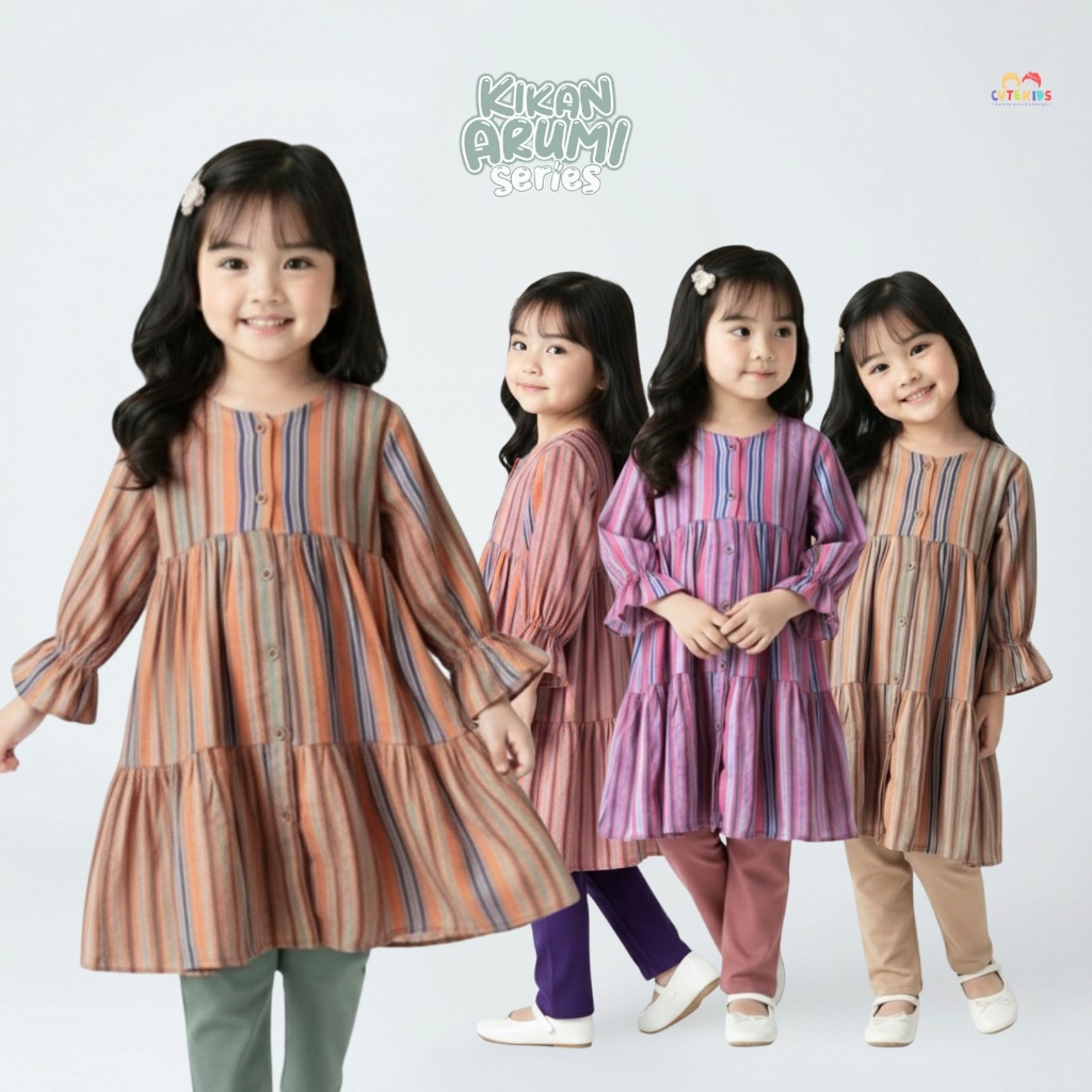 Set tunik kikan arumi baju anak perempuan bahan rayon nyaman dipake sikecil