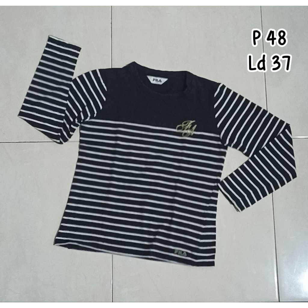 PL - baju kaos lengan panjang anak perempuan 8-9 tahun salur stripe garis-garis atasan jalan santai 