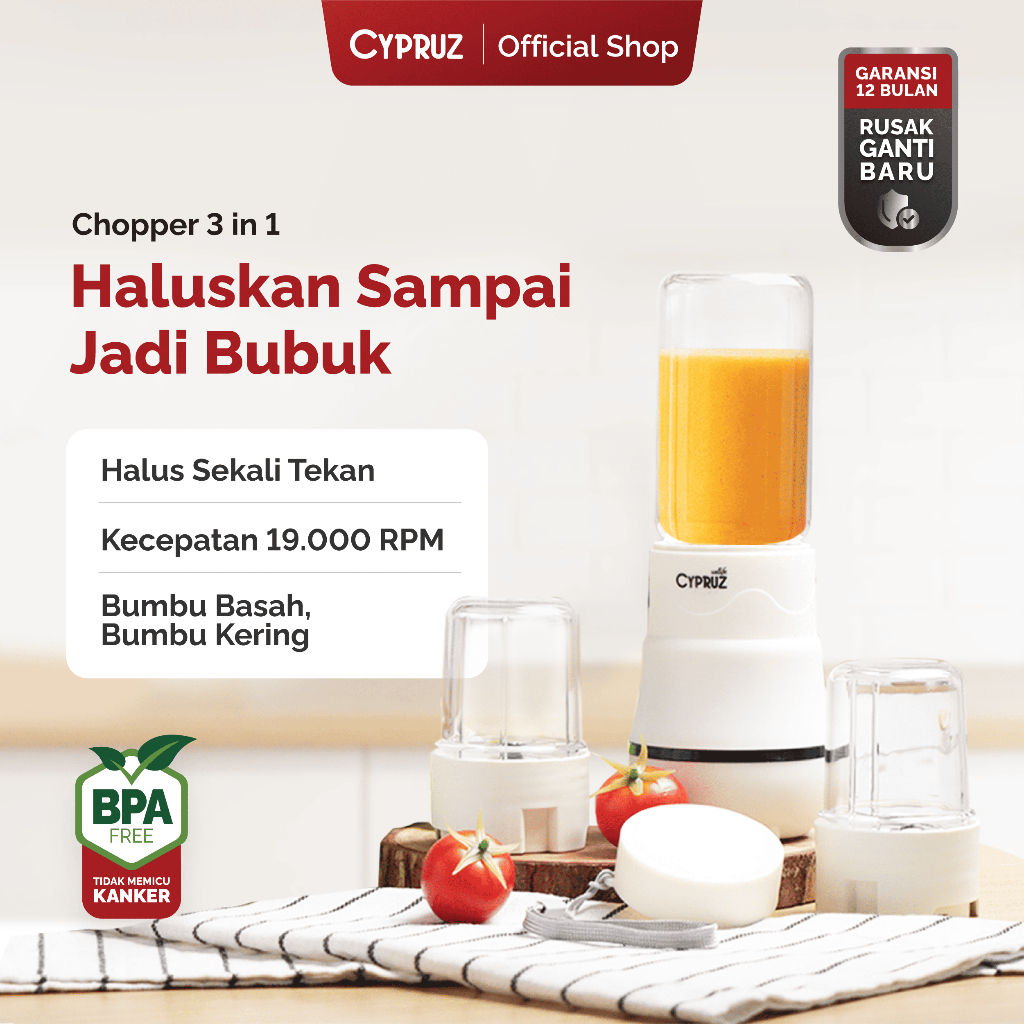 Cypruz Multifunction Portable Blender 3in1 Kaca Borosilicate