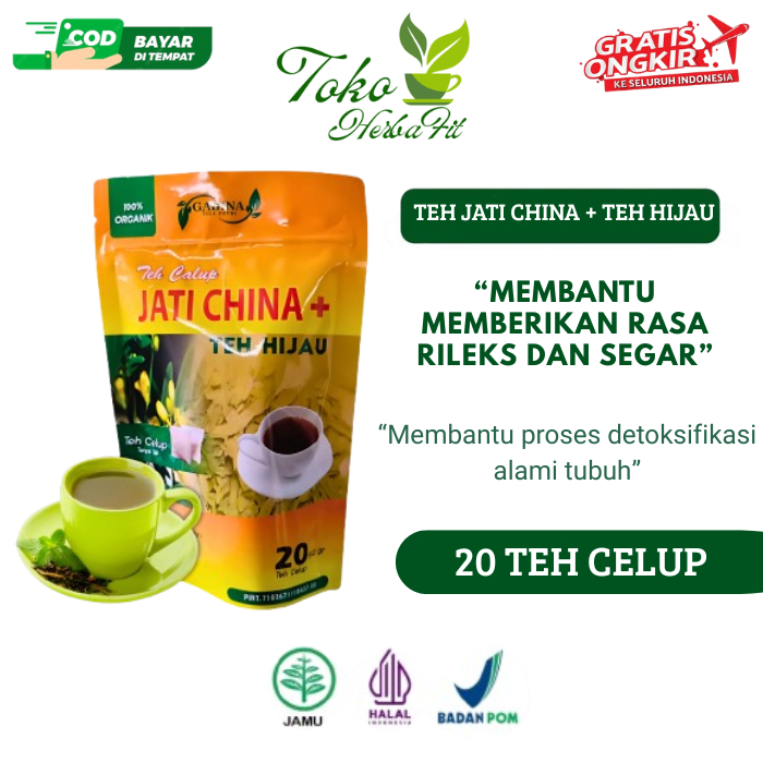 Teh Celup Jati China + Teh Hijau Pelangsing & Diet Detox - Teh Herbal Peluntur Lemak 20 Kantong