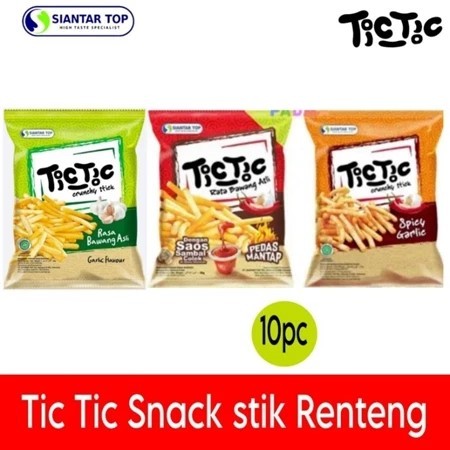 Tic Tic Snack 1 Renceng isi 10 Bungkus Chiki TicTic Rasa Pedas Mantap & Bawang Garlic