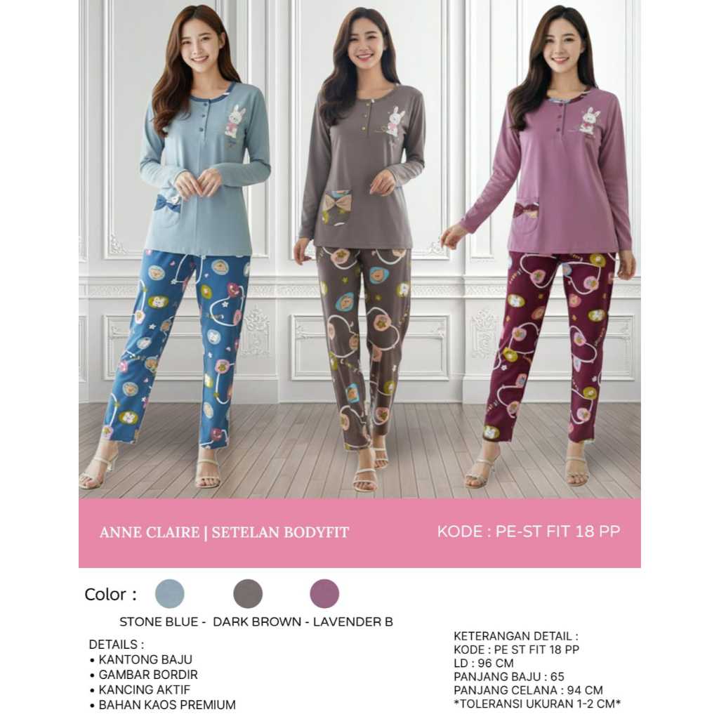 Babydoll Bodyfit PP Merk Anne Claire Baju Panjang Celana Panjang Termurah