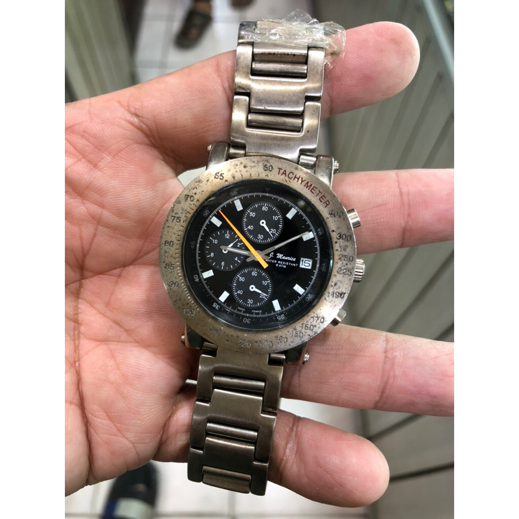 jam tangan sport klasik J maurice chronograph vintage solid steel