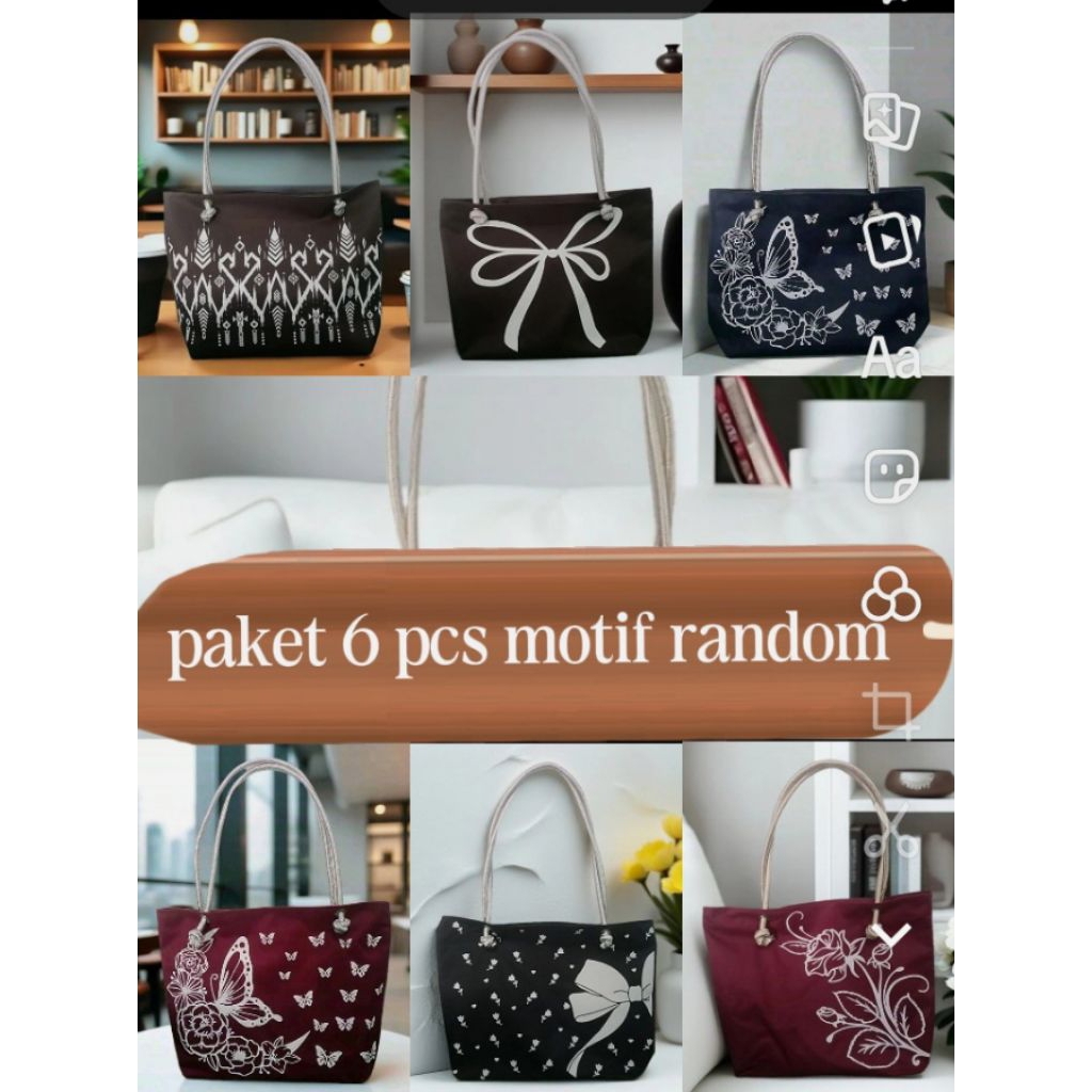 Tote bag tali sumbu dengan penutup resleting