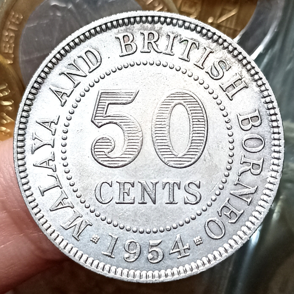 Koin Kuno Malaya and British Borneo (British Malaysia) 50 Cents - Elizabeth II Tahun 1954
